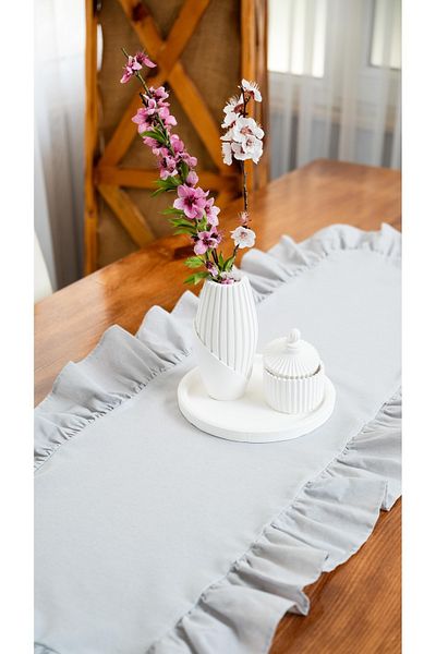 abidehanım Gray Vintage Rufle Runner Natural 40X110Cm