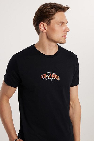 Tudors Ανδρικό T-shirt Slim Fit Slim Fit 100% βαμβακερό μαλακό μπλουζάκι με εμπριμέ μαύρο Crew