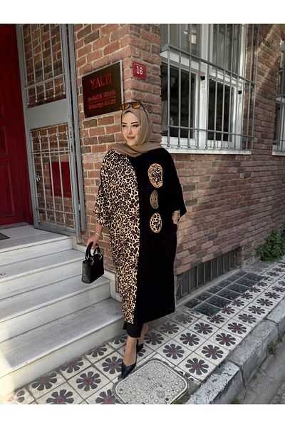 Güler Casual Leopard Pattern V-Neck Pocket Kimono