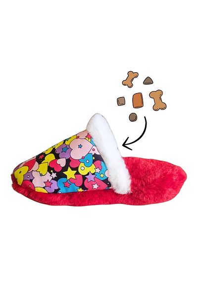 Havhav Plush Slippers Dog Intelligence Toy with Food Storage Colorful Heart Patterned Sound Dog Toy