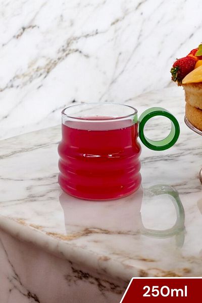 Kitchen Way 250ml Glass Cup Heat Resistant Soft Drink with Colorful Club