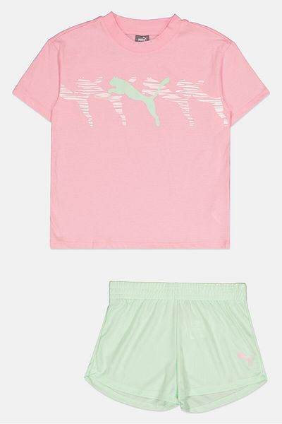 Puma Kids Girl 2 Pieces Brand Logo T Shirt And Short Set, Pink/mint