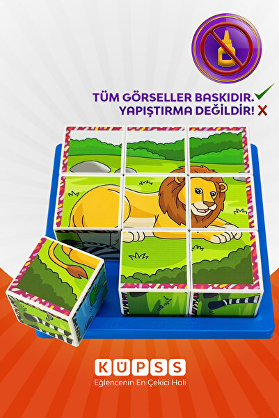Genel Markalar Safari Hayvanları Küp Puzzle - 9 Küp 6 Yapboz