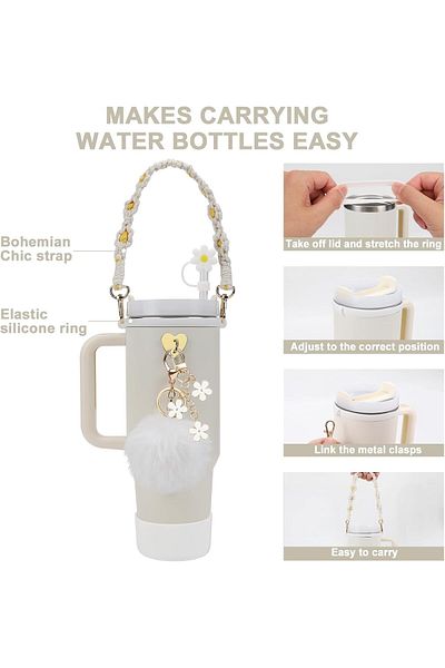 COOYA Cup Accessory Set,with Water Bottle Handle Strap,Cup Sheath,Straw Sleeve,Cup Charms