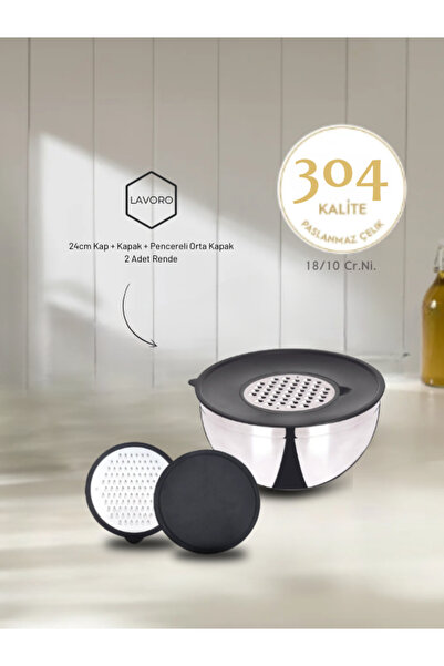 Lavoro 5 Parça Rendeli Saklama Ve Karıştırma Kabı 24cm - 18/10 Cr.ni - 304 Çelik