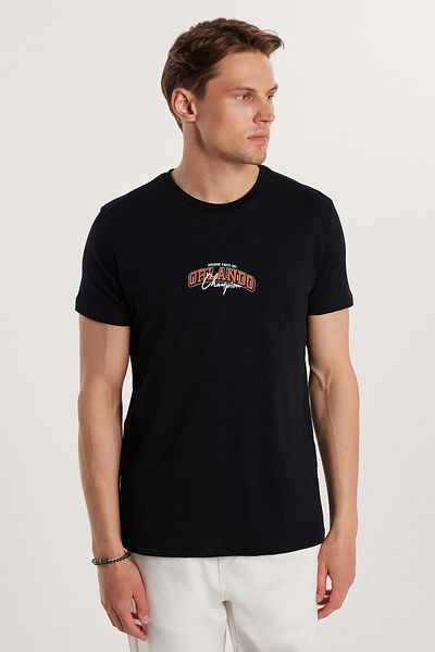 Tudors Ανδρικό T-shirt Slim Fit Slim Fit 100% βαμβακερό μαλακό μπλουζάκι με εμπριμέ μαύρο Crew