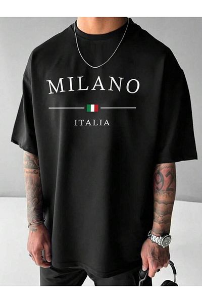 trendgar Tricou negru cu imprimeu Milano bleumarin