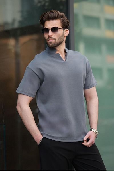 Madmext Ανδρικό μπλουζάκι Smoked Polo Neck Basic E7145