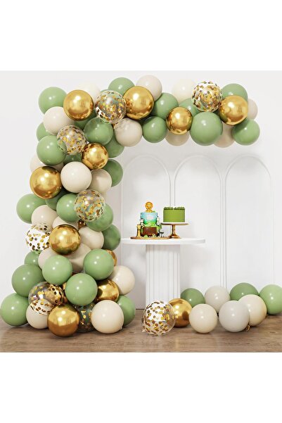 Patladı Gitti Küf Yeşili Gold Konfetili ve Deniz Kumu Temalı Balon Seti