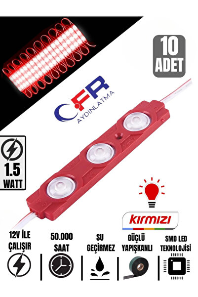 CFR 3 Ledli Parmak Led Modül 1.5w 2835 Smd Mercekli 12v Led Kırmızı Renk 10-adet