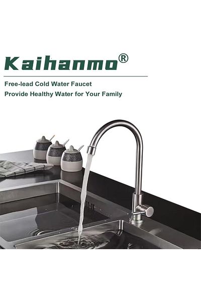 COOYA Brushed Nickel Stainless Steel Water Faucet,High Arc Single Handle Single Hole,for Kitchen,Garden