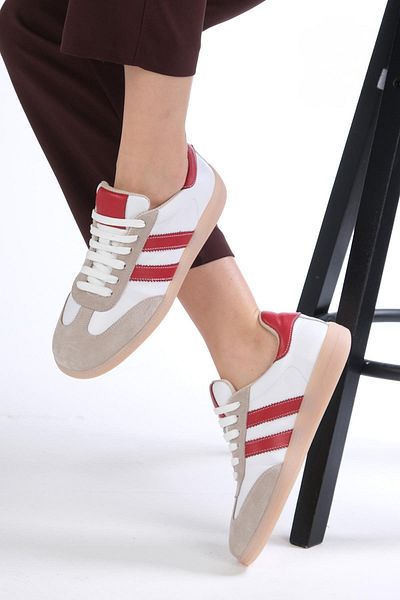 Mio Gusto Tindra Genuine Leather Red Color Striped Women's Sports Shoes