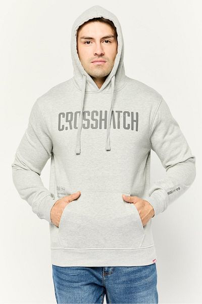 Crosshatch Men Hooded Brand Logo Long Sleeves Sweatshirt, Grey