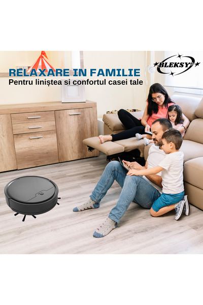 BLEKSY Robot aspirator inteligent OB8s, autonomie de 70 de minute, control prin aplicație, silențios, detectare obstacole, negru