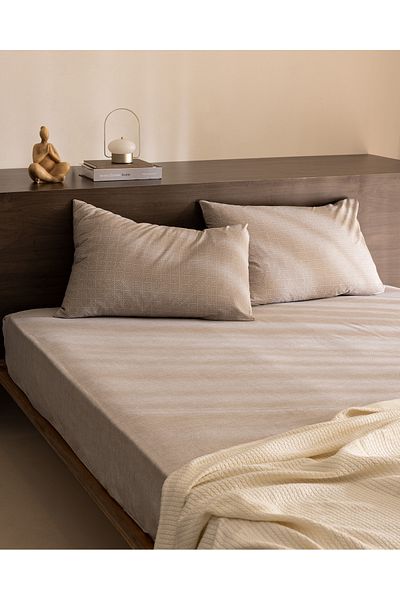 Madame Coco Odette King Size Beige 100% Cotton Ranforce Fitted Sheet Set