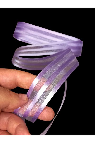 yörük tuhafiye Lilac Satin Striped Chiffon Ribbon 3 cm - 10 Meters. Organza Ribbon