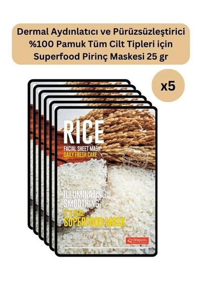 Dermal Brightening and Smoothing Effect Superfood Rice Mask for All Skin Types 5 Pieces