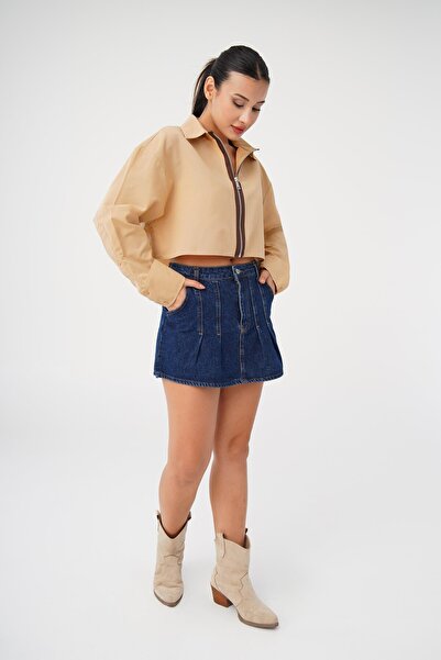 Hipo Trend Cămașă Crop Camel - Fermoar în față