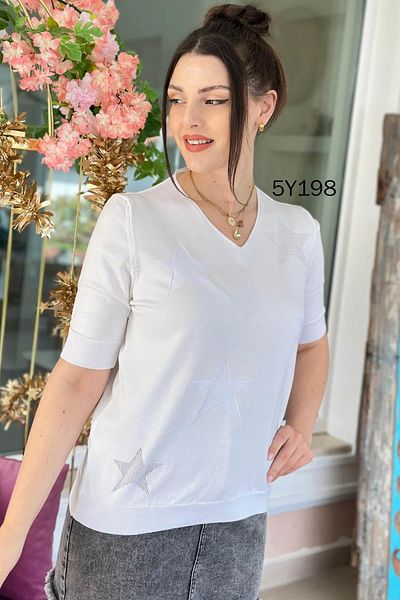 İnce Topuk V-Neck Starry Steel Knitwear Blouse 5Y198