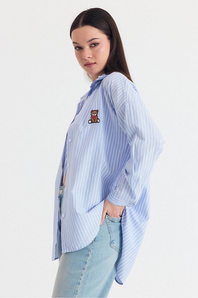 Rays Cămașă oversize cu ursuleț albastru brodat 4689A
