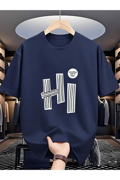 trendgar Hi printed μπλουζάκι μεγάλου μεγέθους unisex μπλε ναυτικό