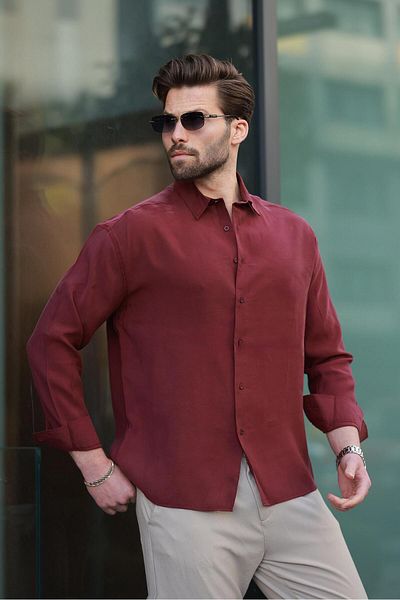Madmext Claret Red Basic μακρυμάνικο ανδρικό πουκάμισο E6762