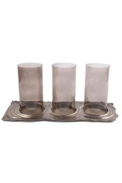 Mikasa Moor 3lü Gümüş Metal Cam Mumluk 61x23x27cm