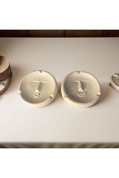 ÇAKRA Set of 2 Smiling Confused Smiling Face Abstract Ashtray