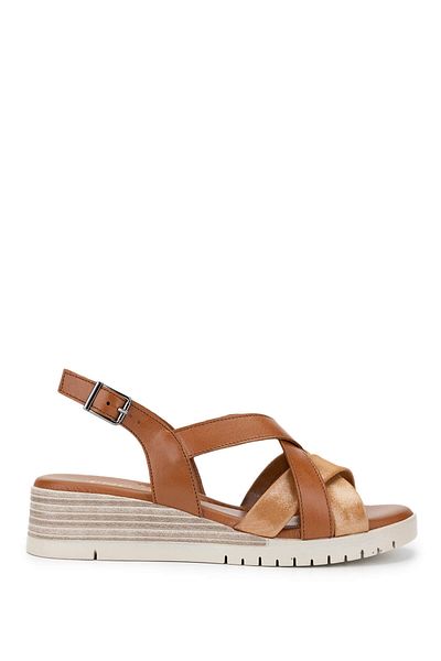 Tamer Tanca Women's Genuine Leather Tan Heeled Sandals