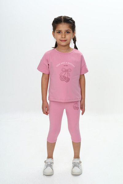 Toontoy Girl's Heart Bow Printed Capri Suit