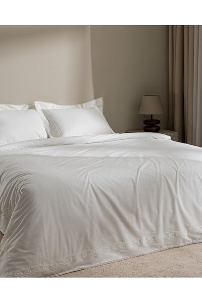 Madame Coco Kaviera Double 100% Cotton Embroidered Duvet Cover Set - White