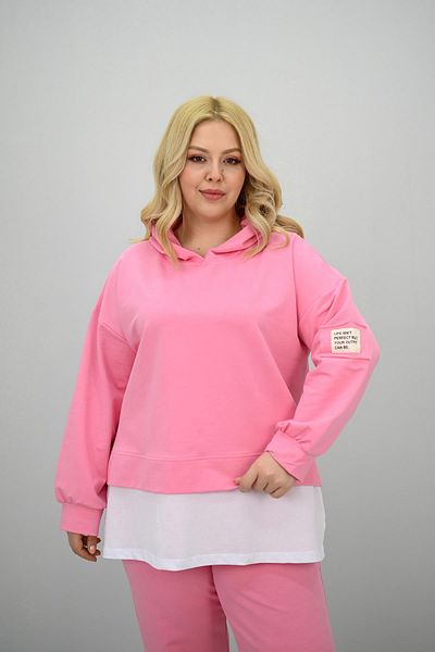 Koza Butik Women's Large Size Long Sleeve Hooded Rubber Leg Sweatpants Set 8180-25