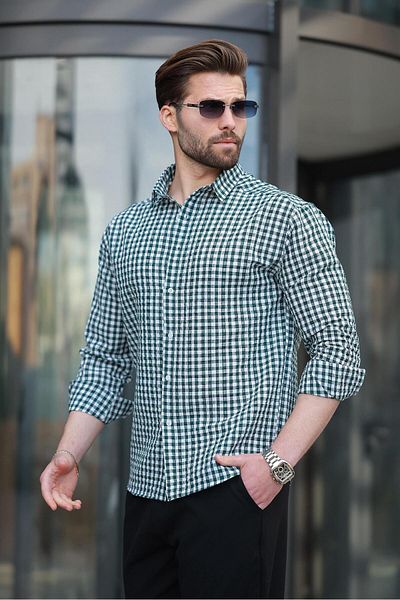 Madmext Πράσινο Gingham Μακρυμάνικο Ανδρικό Πουκάμισο E6763