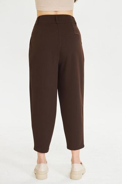 BELISTIL Brown Carrot Cut Fabric Trousers