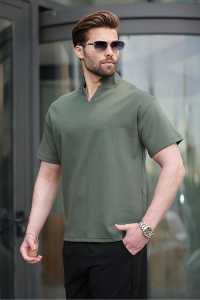 Madmext Ανδρικό μπλουζάκι Basic Khaki Polo Neck E7145