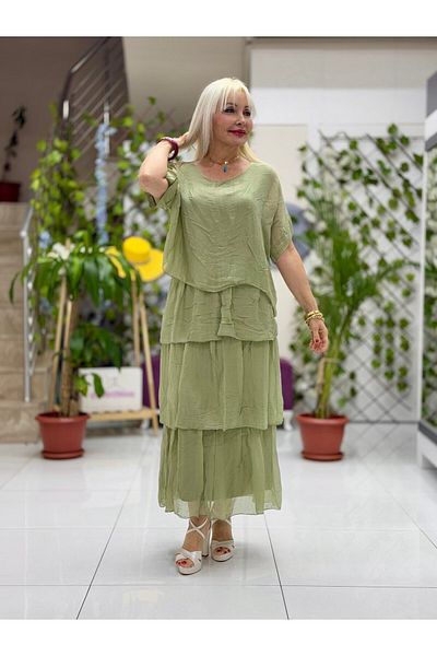 Punta Otantik Italian Silk Dress Khaki Yg2060