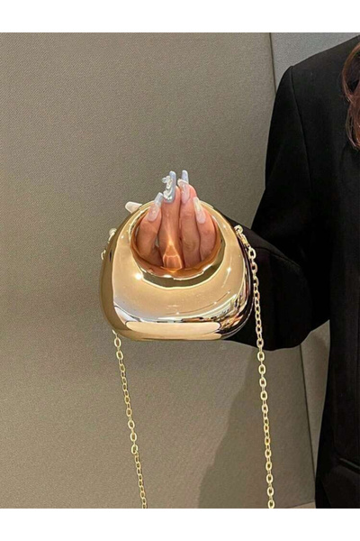La Saade Y2k Coquette Gold Metalic El ve Kol Çantası