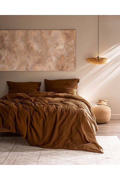 Madame Coco Marla Muslin Single 100% Cotton Elastic Duvet Cover Set - Cinnamon
