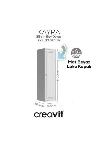 Creavit Kayra Boy Dolabı 130cm Mat Beyaz