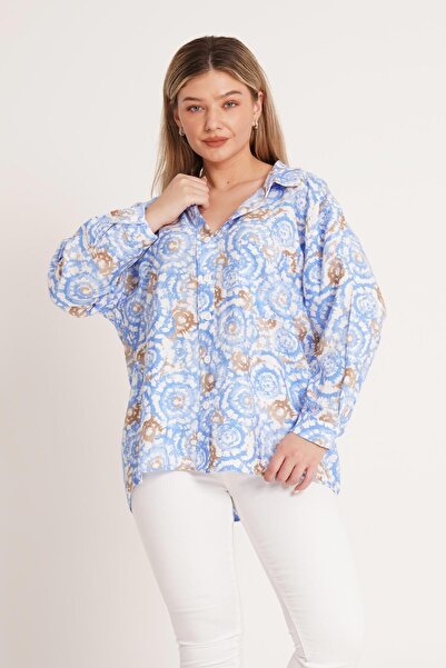 Hipo Trend Оверсайз сорочка з синім батиковим візерунком