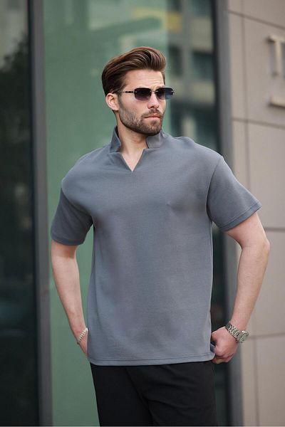 Madmext Ανδρικό μπλουζάκι Smoked Polo Neck Basic E7145