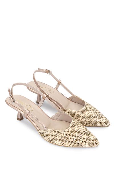 Tamer Tanca Women's Genuine Leather Cream Heeled Shoes