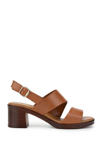 Tamer Tanca Women's Genuine Leather Tan Leather Heeled Sandals