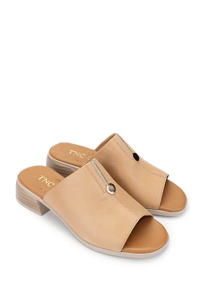 Tamer Tanca Women's Genuine Leather Beige Heeled Slippers