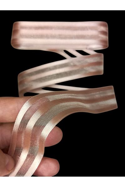 yörük tuhafiye Powder Pink Satin Striped Chiffon Ribbon 3 cm - 10 Meters. Organza Ribbon