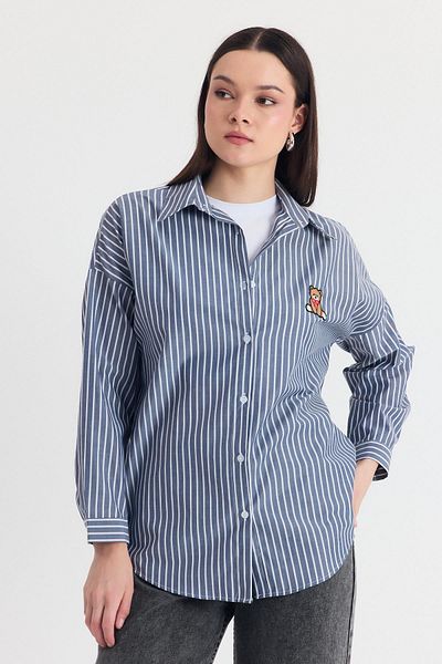 Rays Cămașă oversize cu ursuleț negru brodat 4689A
