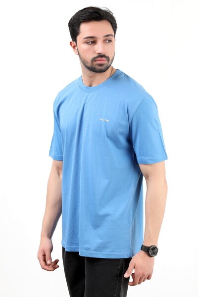 JB John Borners Мъжка памучна тениска с кръгло деколте и щампа Real Time, син...