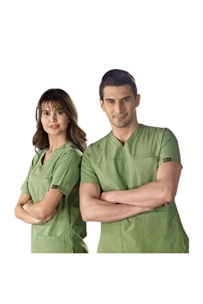 ÇİZGİ MEDİKAL FISTIK YEŞİLİ V Yaka Scrubs (Terikoton/İnce Kumaş) t200