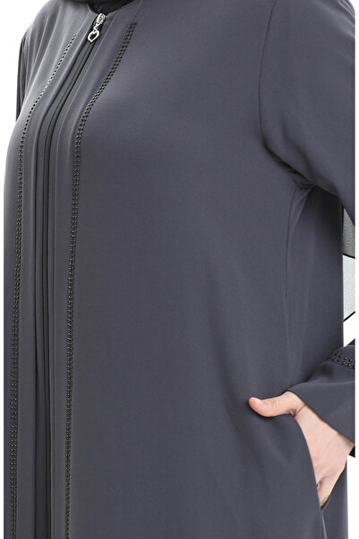 sefamerve Large Size Stone Printed Ferace 4005-08 Smoked