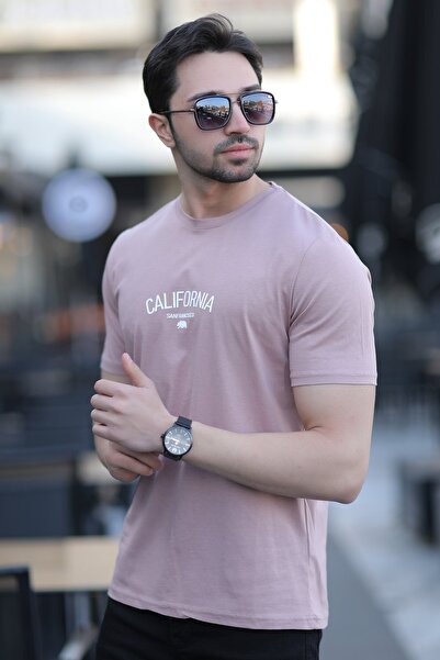 JB John Borners Мъжка тениска с окълче и щампа California Injicing, пудра - 2...